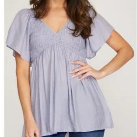 194 SHE & SKY PETAL SLEEVE LAVENDER BLOUSE - Picture 1 of 7